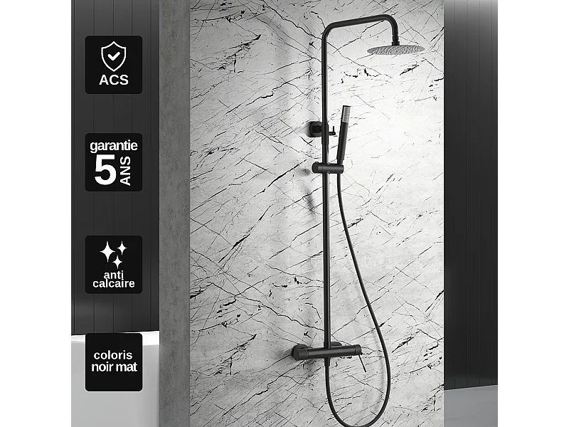 Colonne de Douche avec Mitigeur Thermostatique noir mat anti-calcaire - Design Moderne - MONZA IMEX