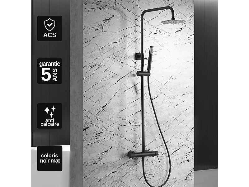 Colonne de Douche avec Mitigeur Thermostatique noir mat anti-calcaire - Design Moderne - MONZA IMEX