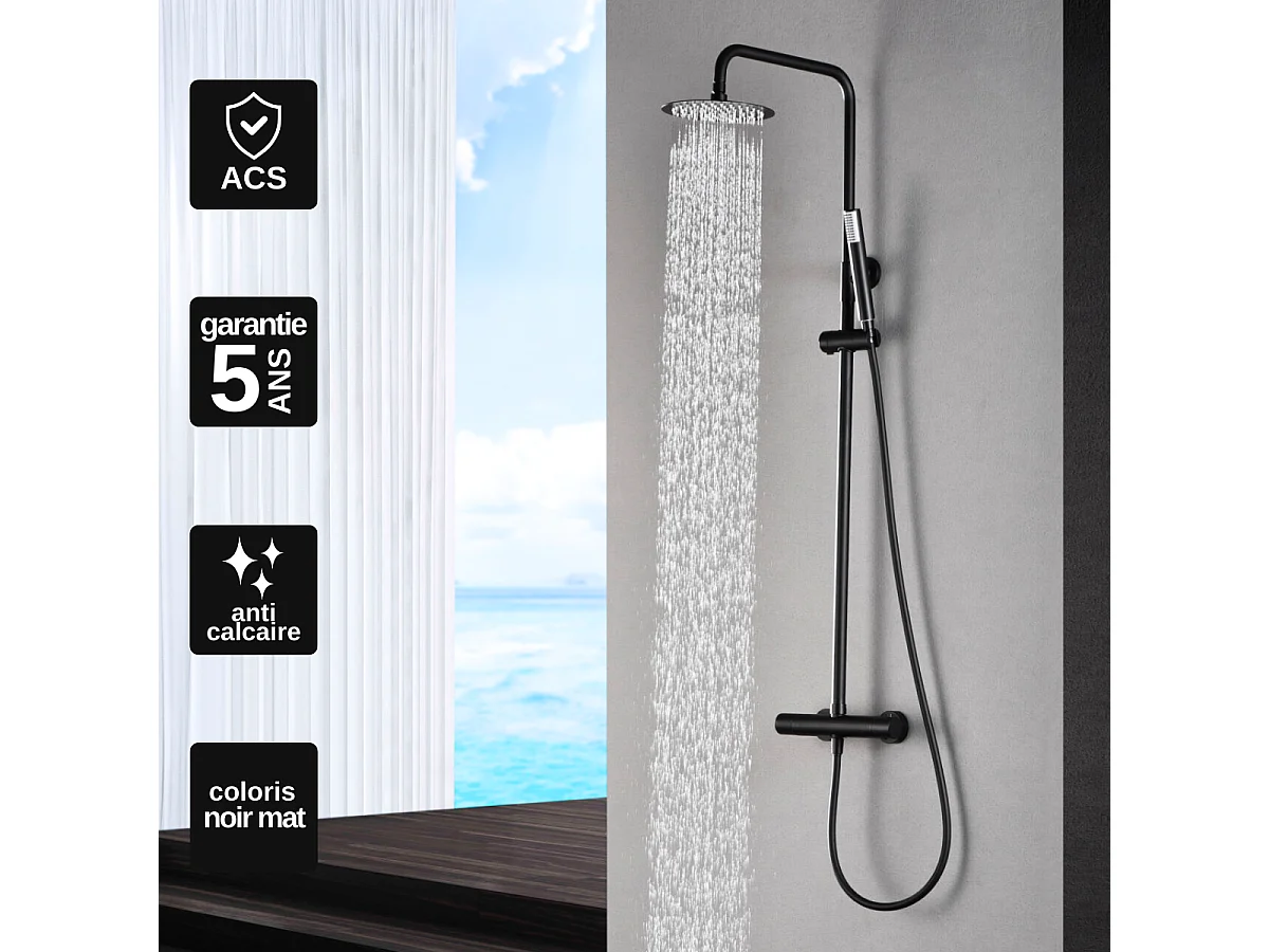 Colonne de Douche Thermostatique Anti-Calcaire Noir Mat IMEX MONZA BTM039/NG