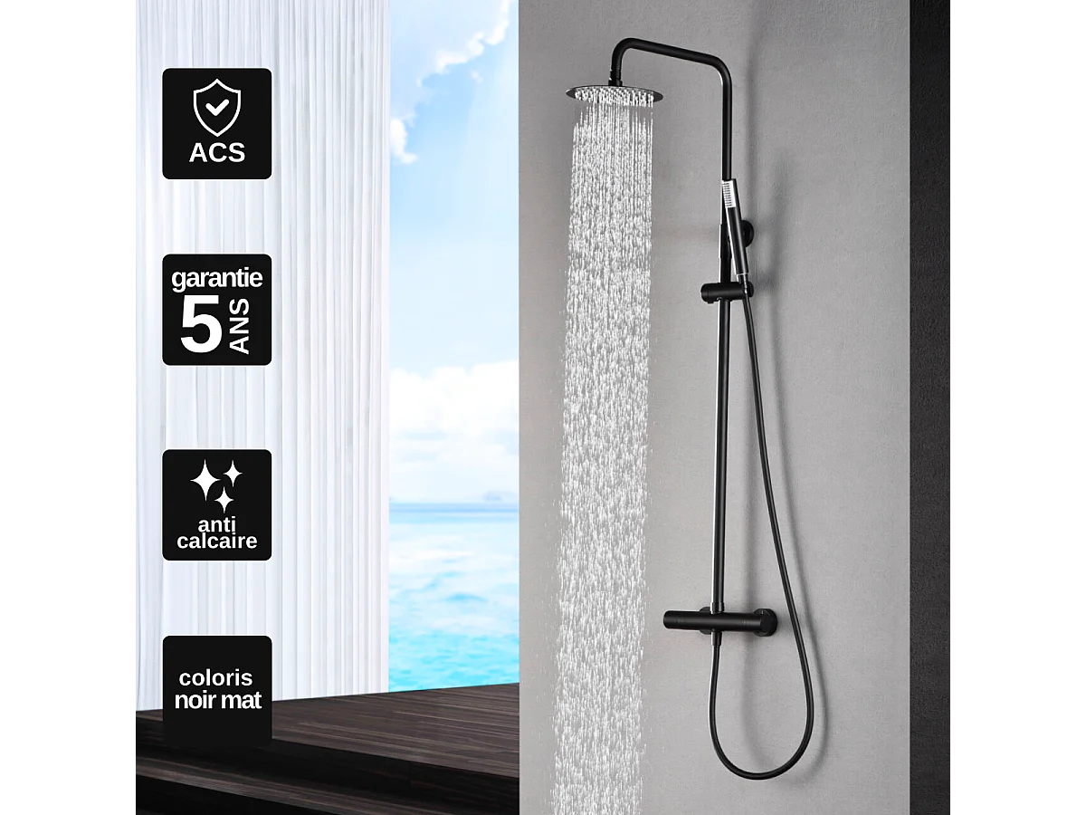 Colonne de Douche Thermostatique Anti-Calcaire Noir Mat IMEX MONZA BTM039/NG