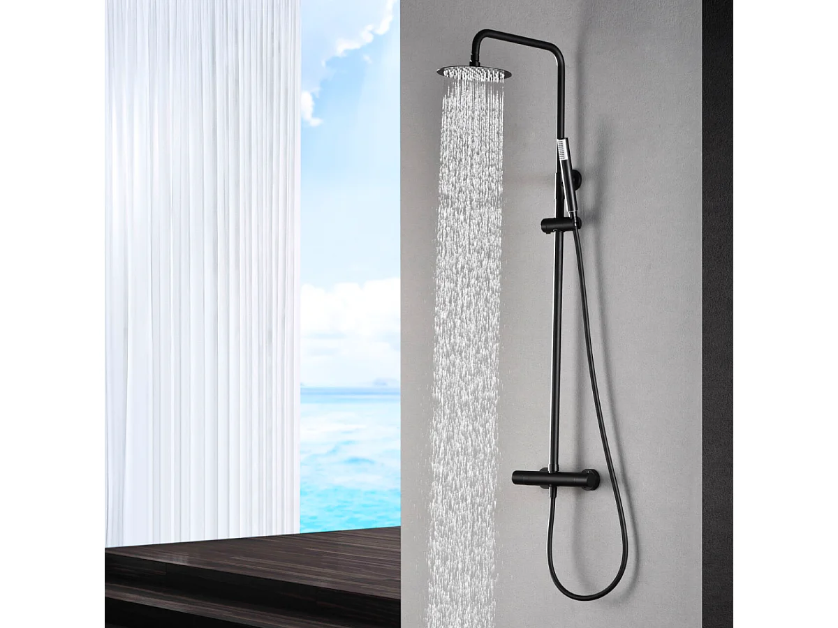 Colonne de Douche Thermostatique Anti-Calcaire Noir Mat - IMEX MONZA