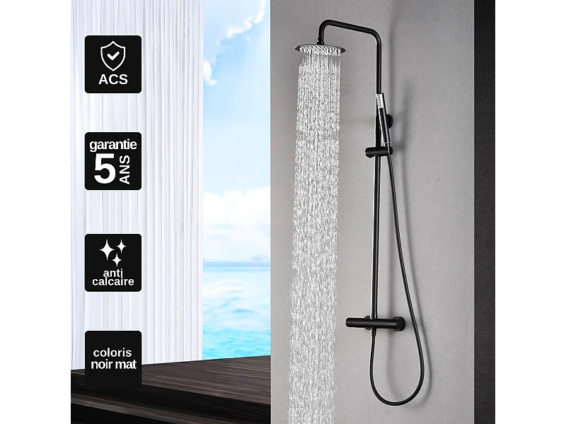 Colonne de Douche Thermostatique Anti-Calcaire Noir Mat IMEX MONZA BTM039/NG