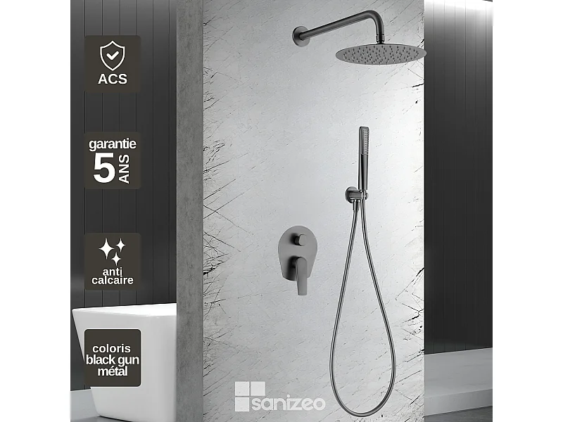 Colonne de Douche Encastrée noir métal anti-calcaire - Design Moderne et Économie d'eau - Kit Complet DELOS IMEX