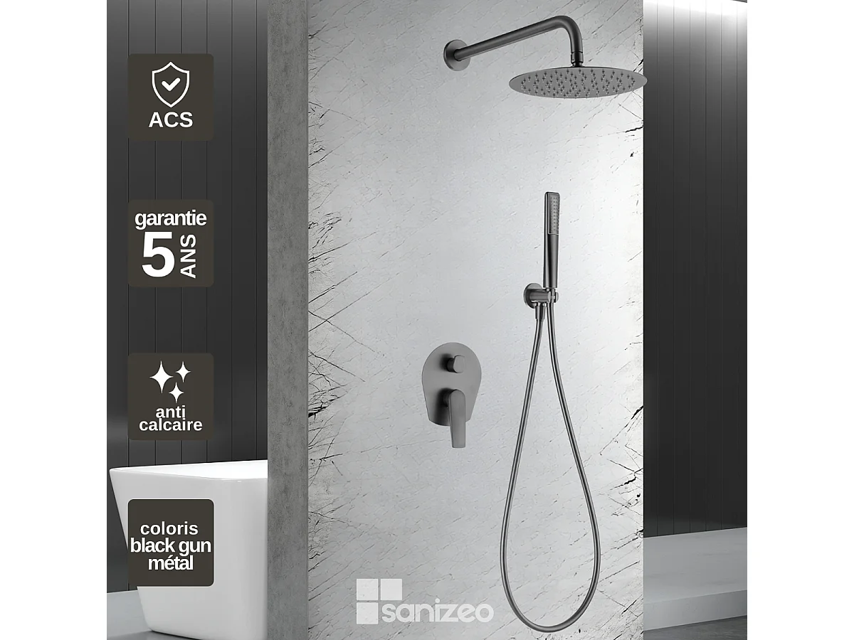 Colonne de Douche Encastrée noir métal anti-calcaire - Design Moderne et Économie d'eau - Kit Complet DELOS IMEX
