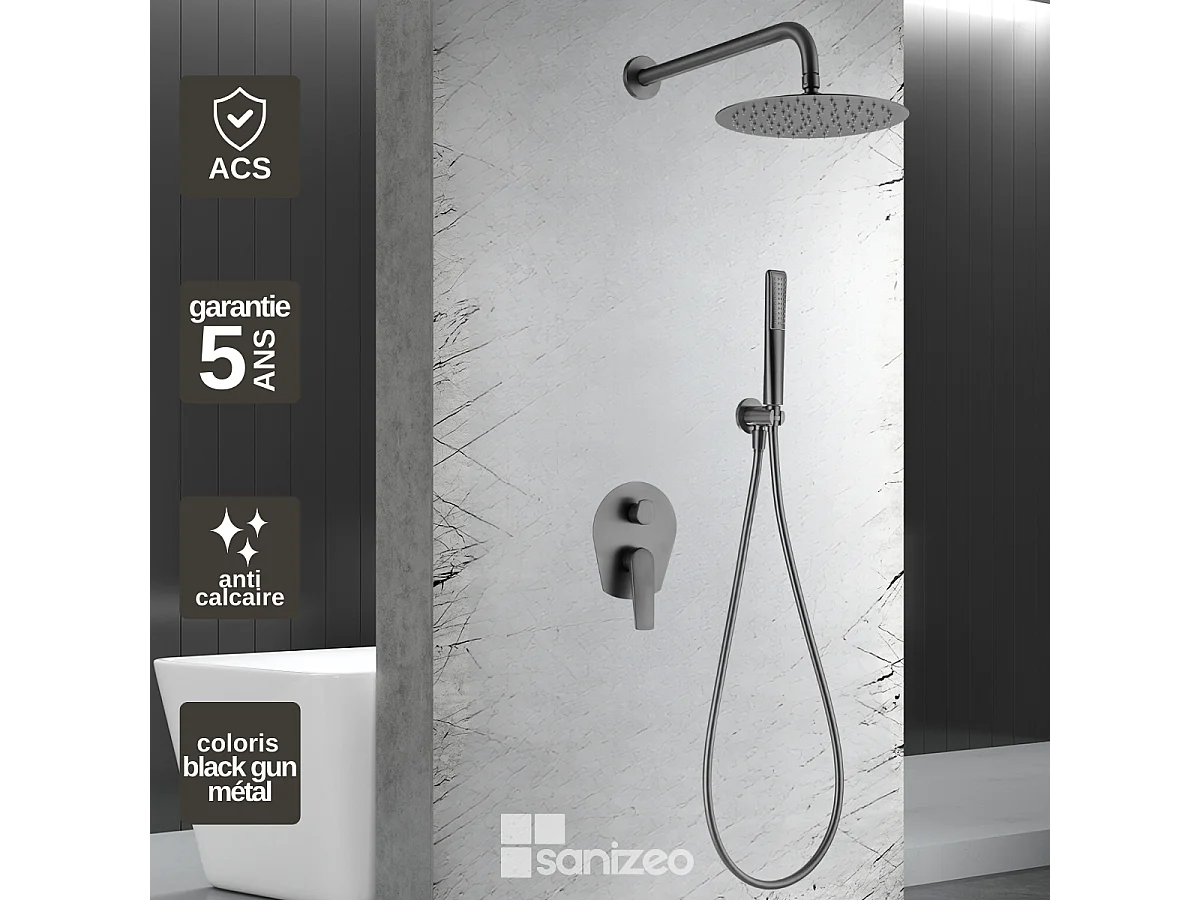 Colonne de Douche Encastrée noir métal anti-calcaire - Design Moderne et Économie d'eau - Kit Complet DELOS IMEX