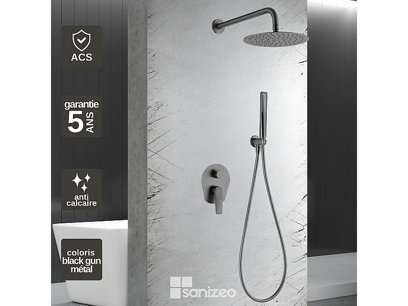 Colonne de Douche Encastrée noir métal anti-calcaire - Design Moderne et Économie d'eau - Kit Complet DELOS IMEX