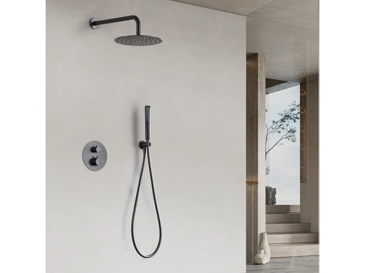 Colonne de Douche Encastrée avec Mitigeur Thermostatique noir métal anti-calcaire - Design Moderne - NAPOLES IMEX