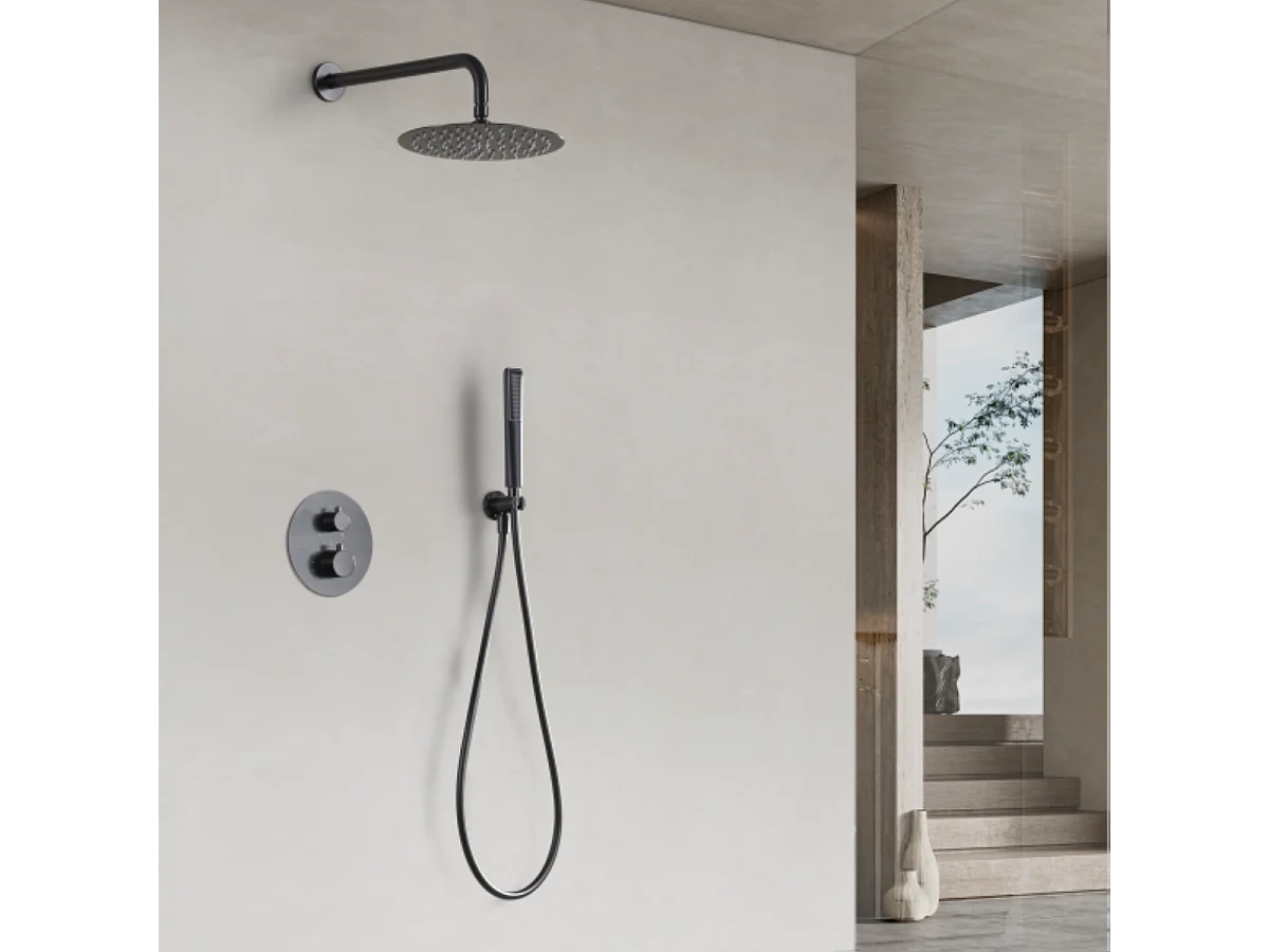 Colonne de Douche Encastrée avec Mitigeur Thermostatique noir métal anti-calcaire - Design Moderne - NAPOLES IMEX