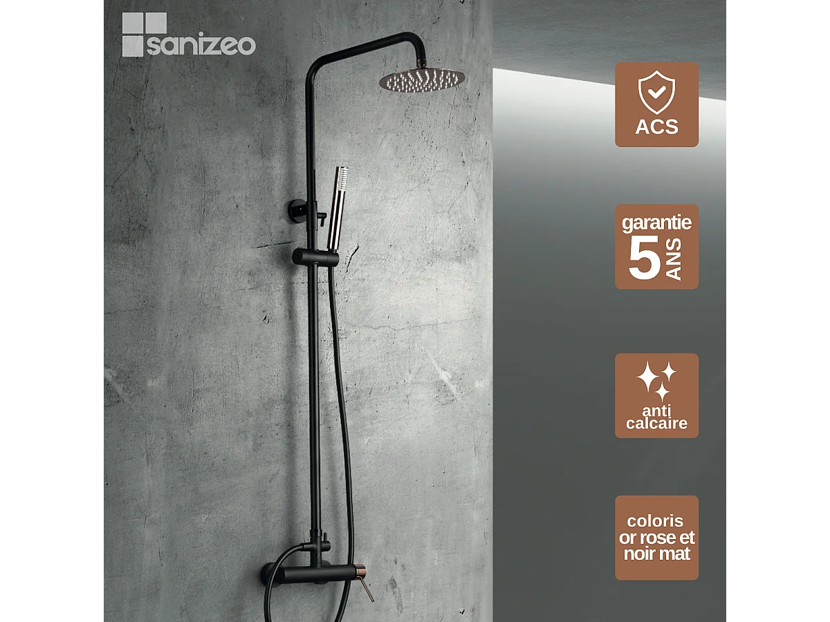 Colonne de Douche Anti-Calcaire Noir Mat et Or Rose Cuivré MILOS STICK BDYS045/NOR