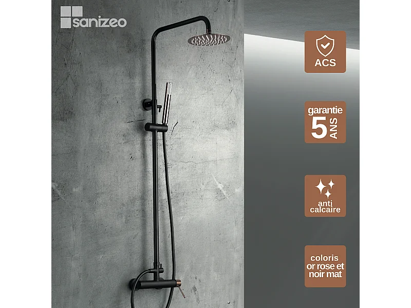 Colonne de Douche Anti-Calcaire Noir Mat et Or Rose Cuivré MILOS STICK BDYS045/NOR
