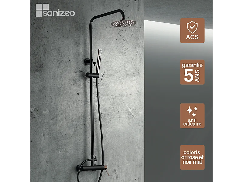 Colonne de Douche Anti-Calcaire Noir Mat et Or Rose Cuivré MILOS STICK BDYS045/NOR