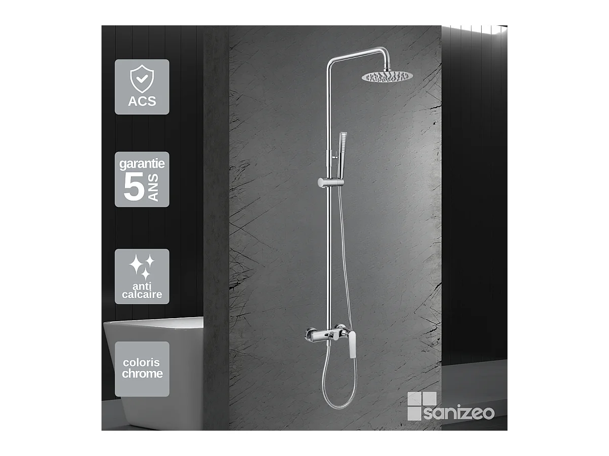 Colonne de Douche chromé anti-calcaire - Design Moderne et Économie d'eau - Kit Complet DELOS IMEX