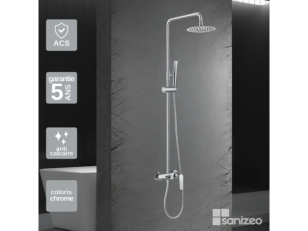 Colonne de Douche chromé anti-calcaire - Design Moderne et Économie d'eau - Kit Complet DELOS IMEX