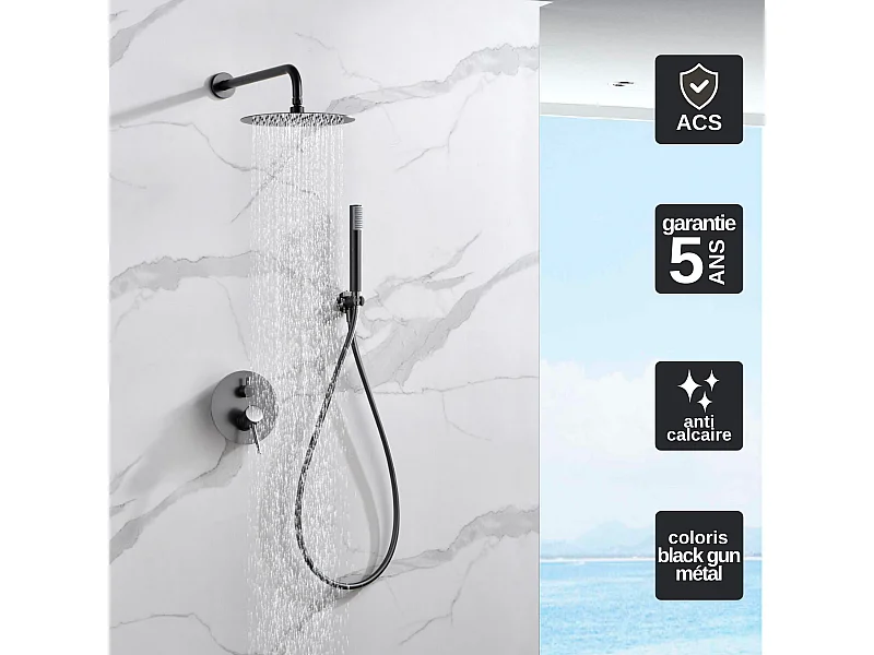 Colonne de Douche Encastrée Anti-Calcaire Black Gun Métal IMEX MONZA GPM039/BGM