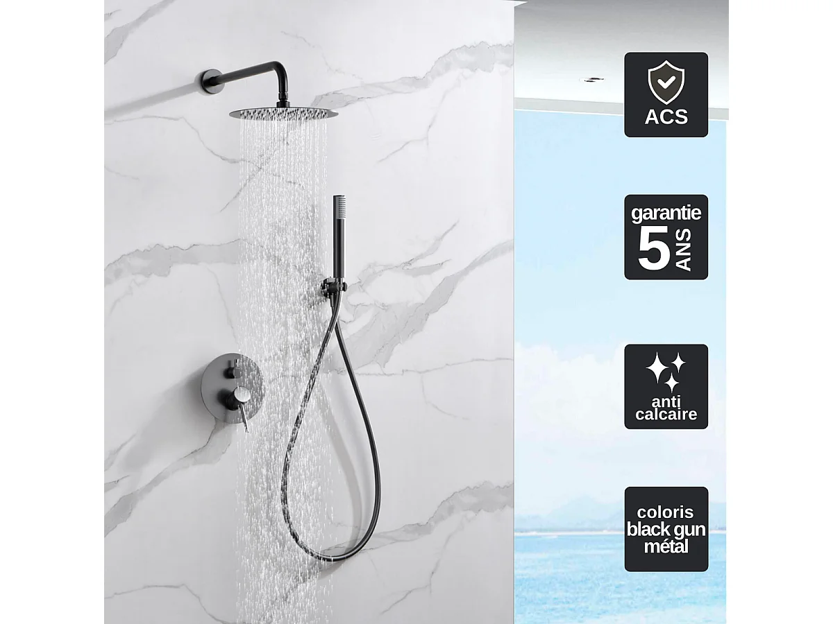 Colonne de Douche Encastrée Anti-Calcaire Black Gun Métal IMEX MONZA GPM039/BGM