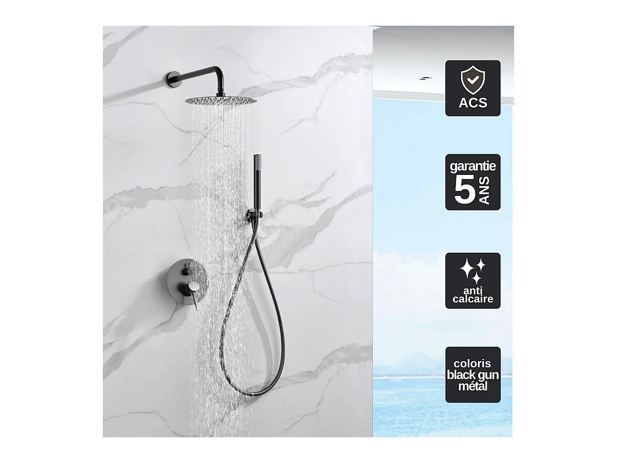 Colonne de Douche Encastrée Anti-Calcaire Black Gun Métal IMEX MONZA GPM039/BGM