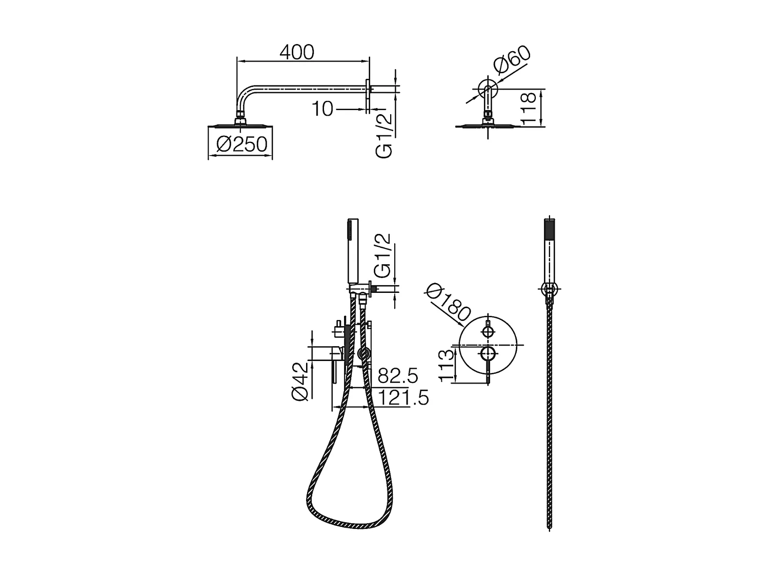 Colonne de Douche Encastrée Anti-Calcaire Black Gun Métal IMEX MONZA GPM039/BGM