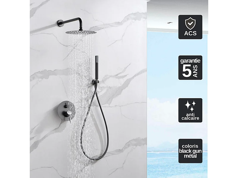 Colonne de Douche Encastrée Anti-Calcaire Black Gun Métal IMEX MONZA GPM039/BGM