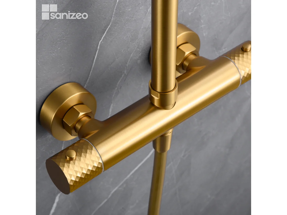 Colonne de Douche avec Mitigeur Thermostatique or brossé anti-calcaire - Design Moderne - GENOVA IMEX