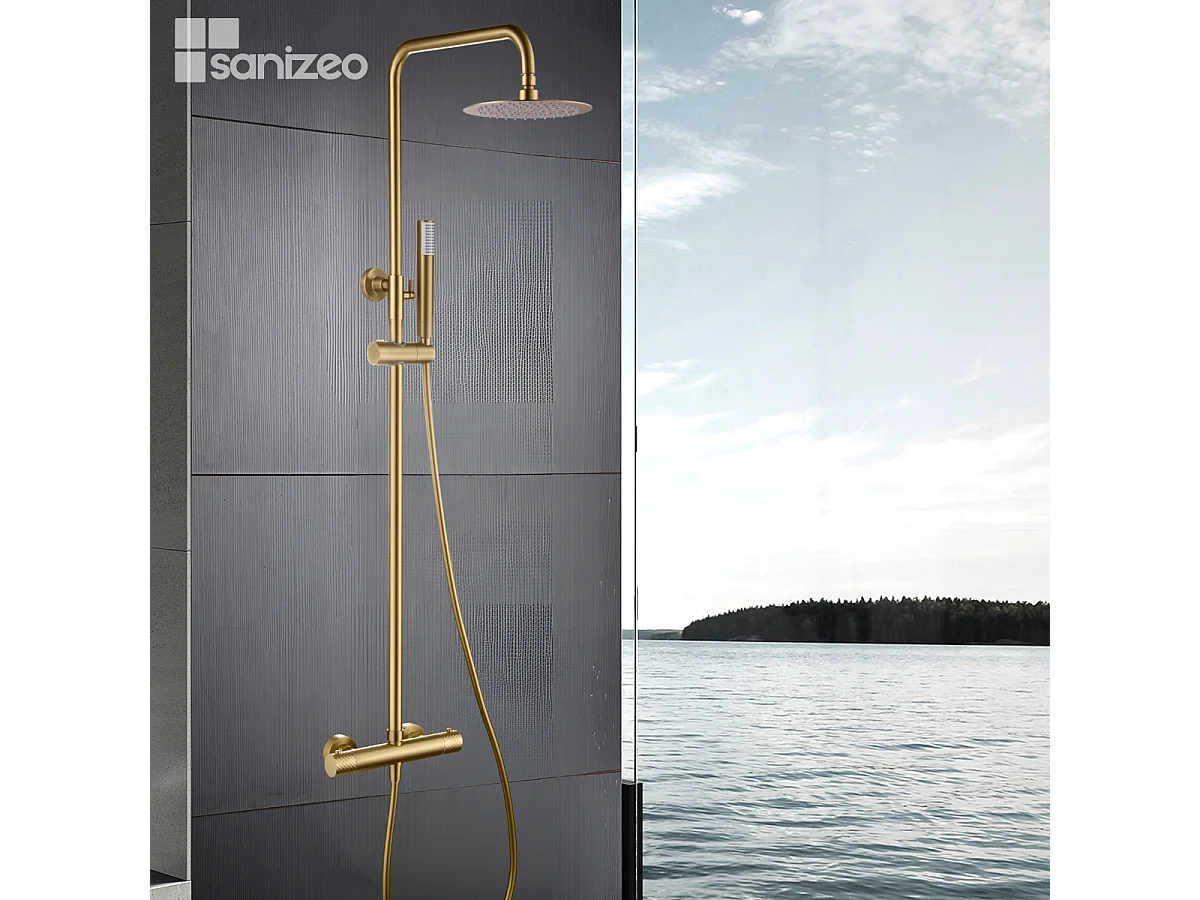 Colonne de Douche avec Mitigeur Thermostatique or brossé anti-calcaire - Design Moderne - GENOVA IMEX