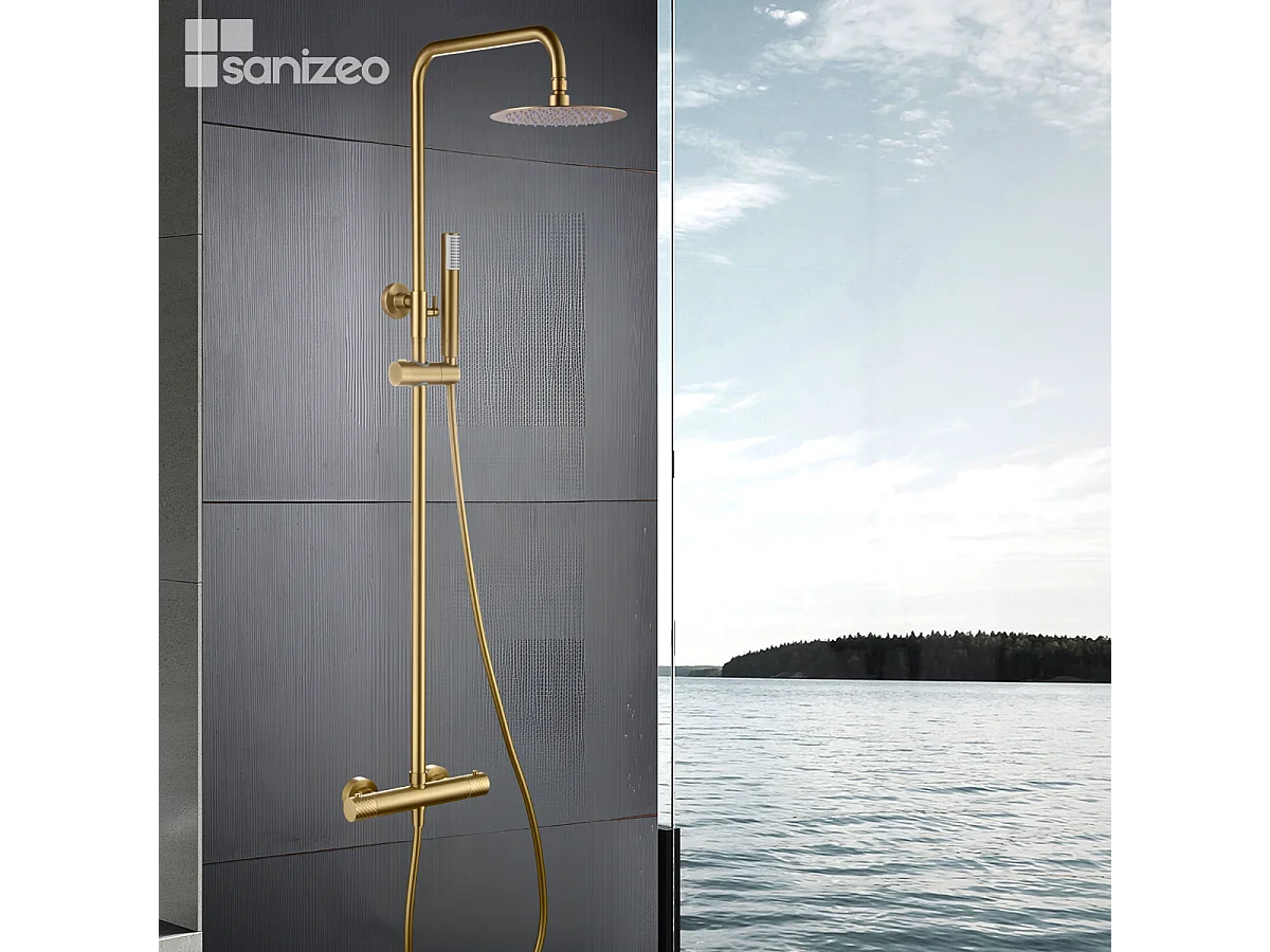 Colonne de Douche avec Mitigeur Thermostatique or brossé anti-calcaire - Design Moderne - GENOVA IMEX