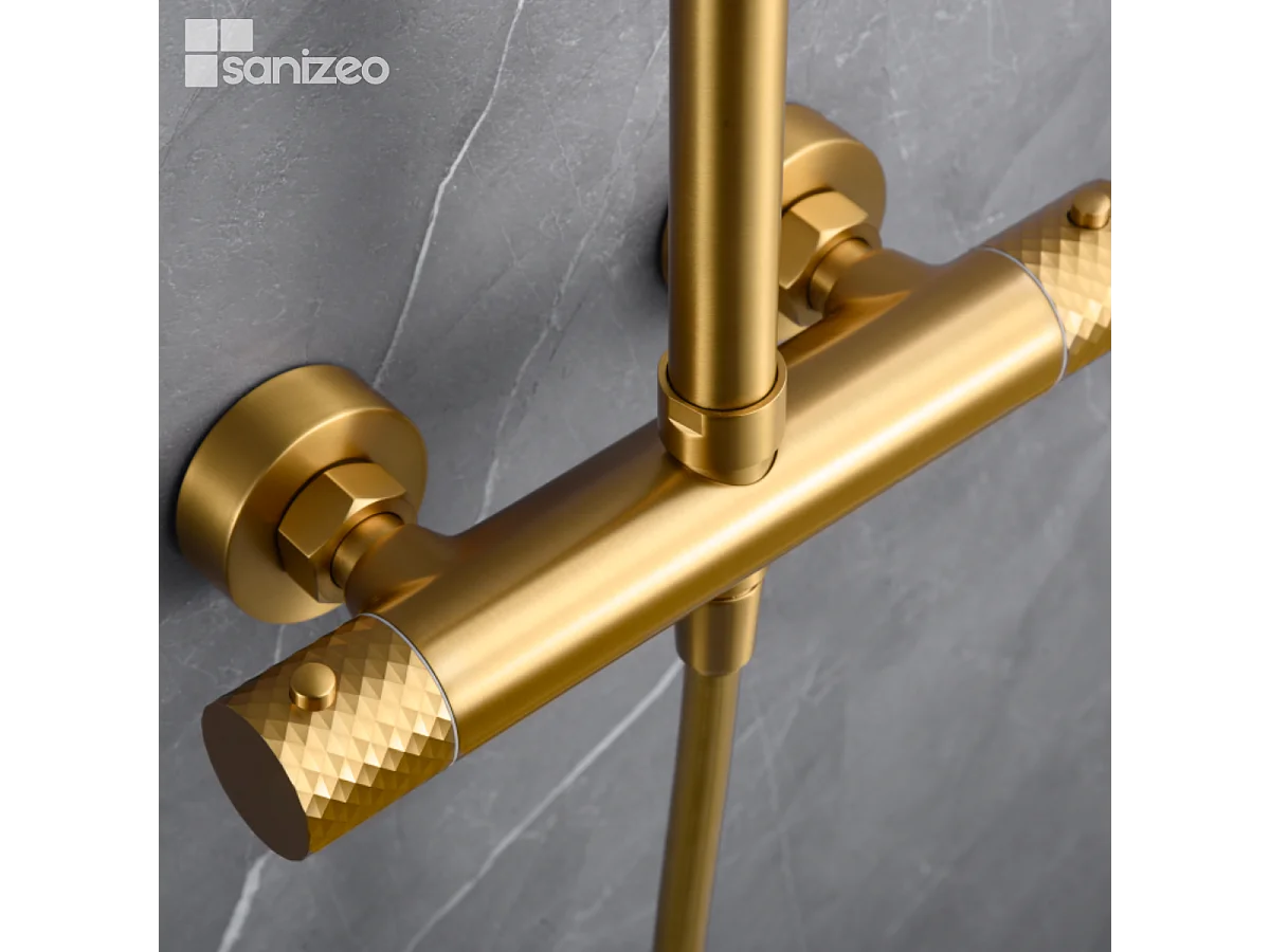 Colonne de Douche avec Mitigeur Thermostatique or brossé anti-calcaire - Design Moderne - GENOVA IMEX