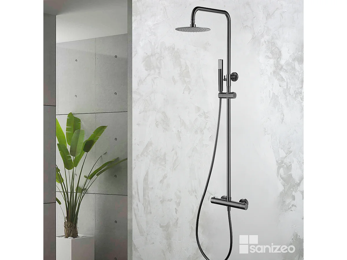 Colonne de Douche avec Mitigeur Thermostatique noir métal  anti-calcaire - Design Moderne - GENOVA IMEX