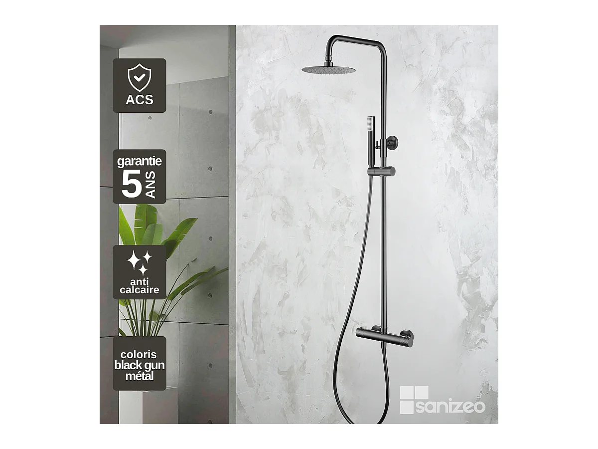 Colonne de Douche Thermostatique Anti-Calcaire Black Gun Métal IMEX GENOVA BTG053/BGM