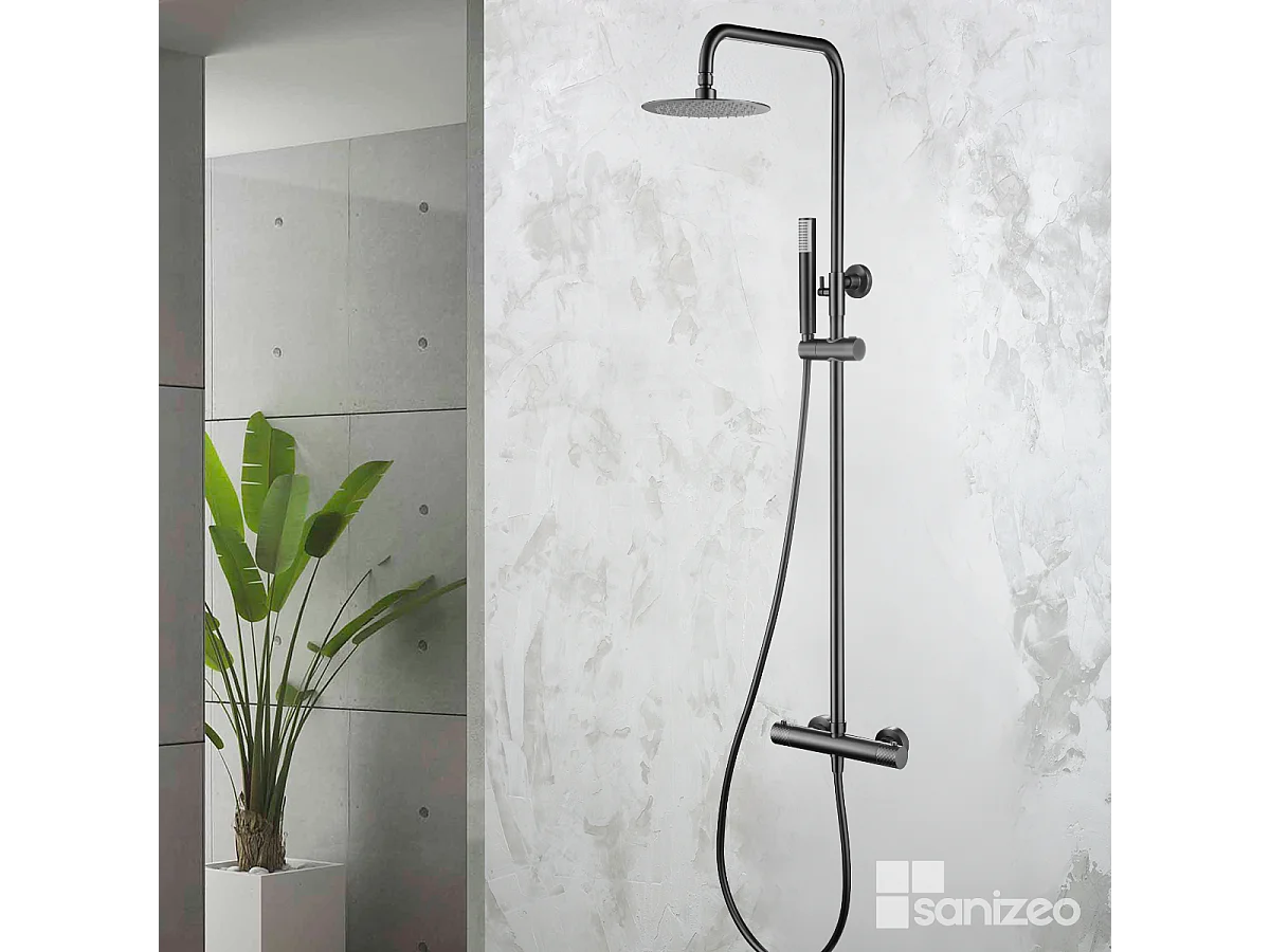 Colonne de Douche avec Mitigeur Thermostatique noir métal  anti-calcaire - Design Moderne - GENOVA IMEX