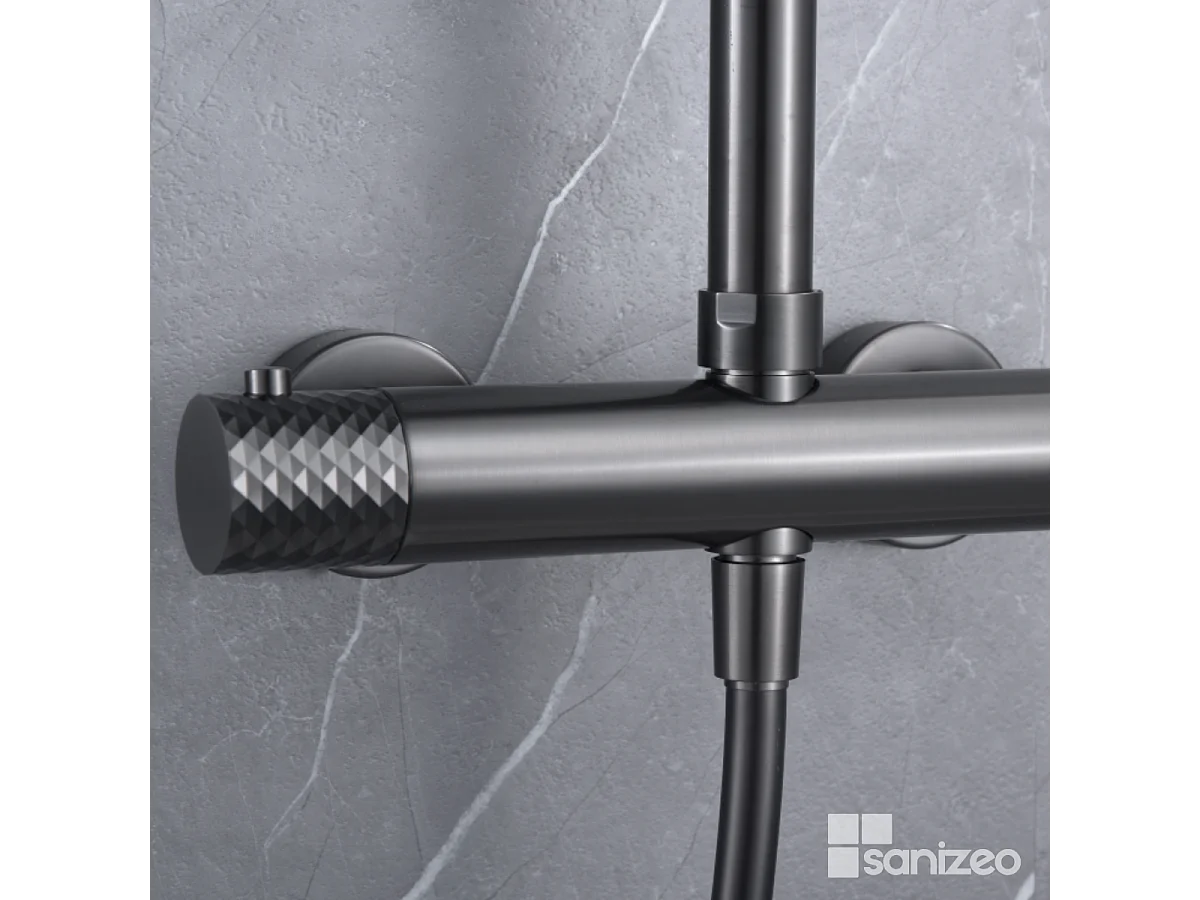 Colonne de Douche avec Mitigeur Thermostatique noir métal  anti-calcaire - Design Moderne - GENOVA IMEX