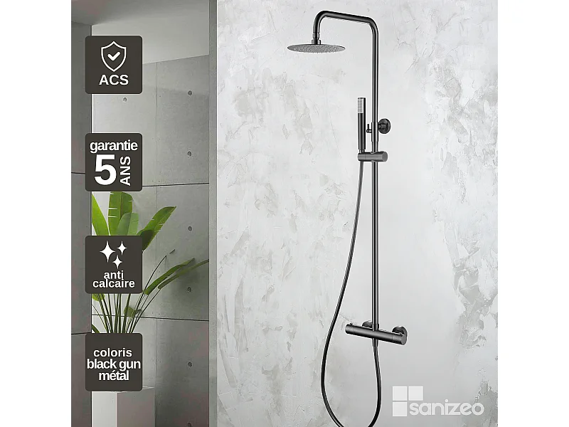 Colonne de Douche avec Mitigeur Thermostatique noir métal  anti-calcaire - Design Moderne - GENOVA IMEX