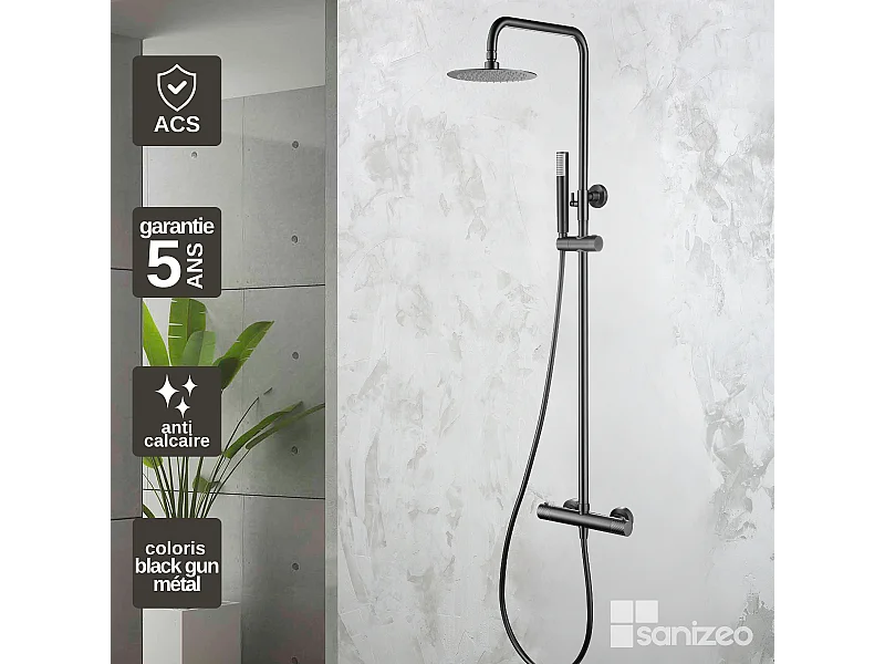 Colonne de Douche avec Mitigeur Thermostatique noir métal  anti-calcaire - Design Moderne - GENOVA IMEX