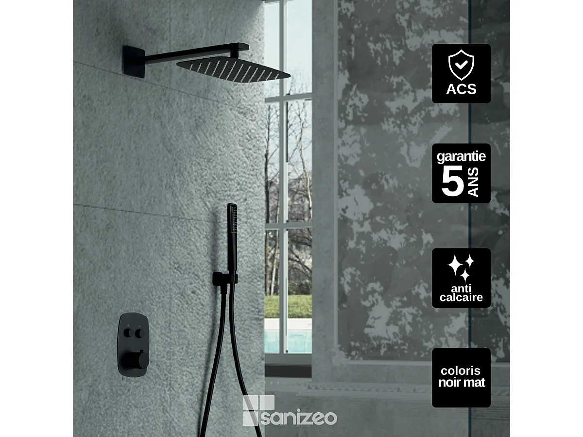 Colonne de Douche Encastrée noir mat anti-calcaire - Design Moderne et Économie d'eau - Kit Complet HIDRA IMEX