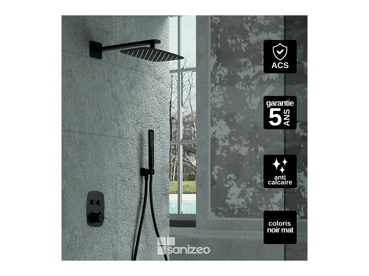 Colonne de Douche Encastrée noir mat anti-calcaire - Design Moderne et Économie d'eau - Kit Complet HIDRA IMEX