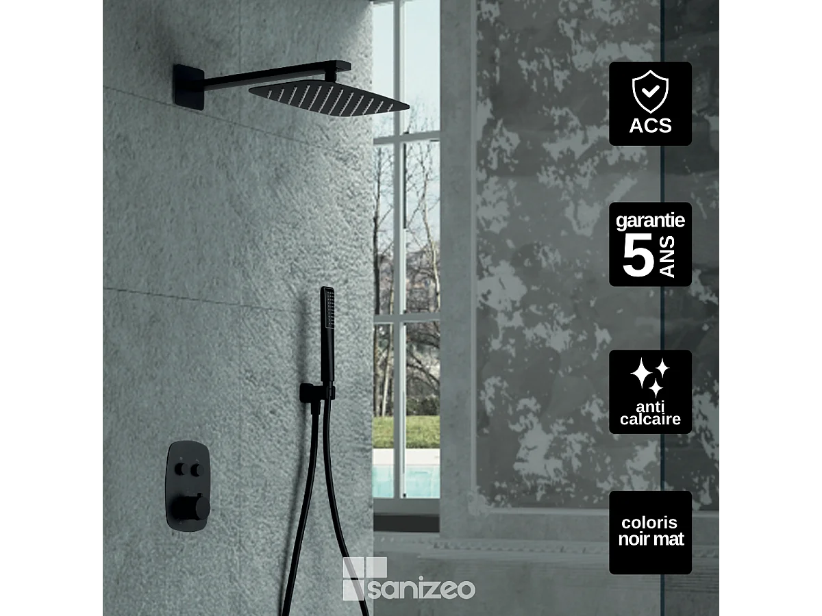 Colonne de Douche Encastrée noir mat anti-calcaire - Design Moderne et Économie d'eau - Kit Complet HIDRA IMEX