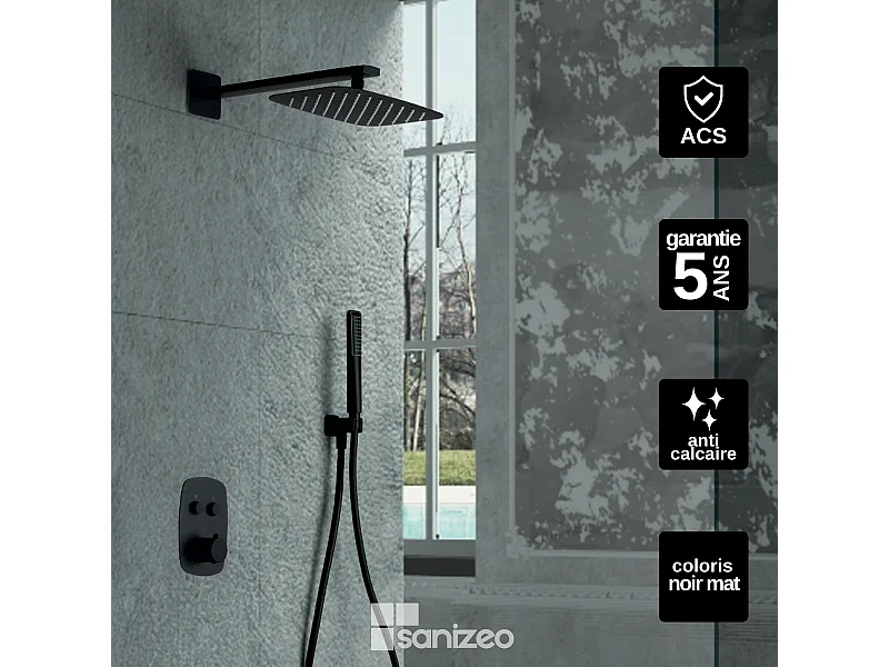 Colonne de Douche Encastrée noir mat anti-calcaire - Design Moderne et Économie d'eau - Kit Complet HIDRA IMEX