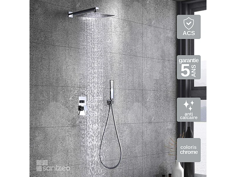 Colonne de Douche Encastrée chromé anti-calcaire - Design Moderne et Économie d'eau - Kit Complet SUECIA IMEX