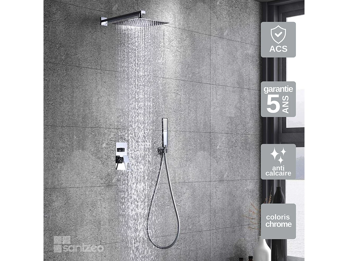 Colonne de Douche Encastrée chromé anti-calcaire - Design Moderne et Économie d'eau - Kit Complet SUECIA IMEX