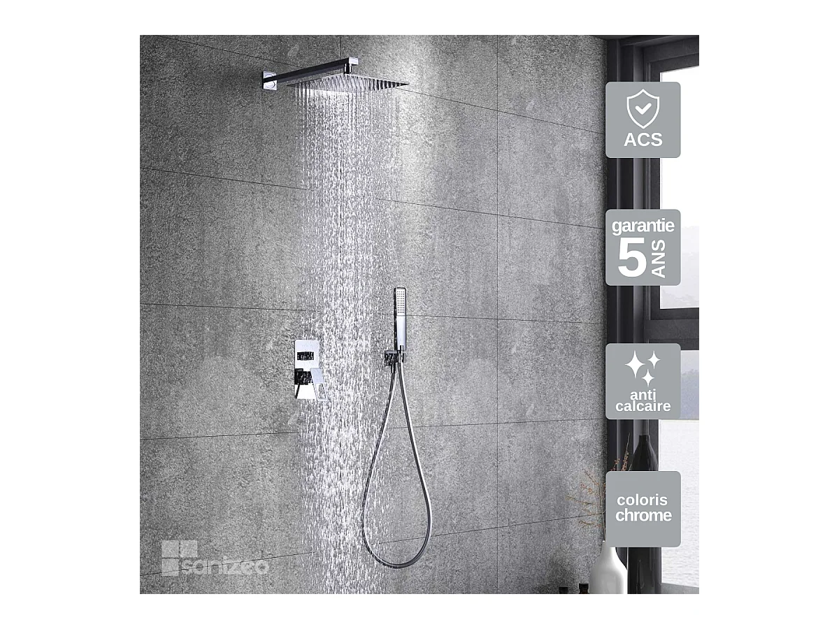 Colonne de Douche Encastrée chromé anti-calcaire - Design Moderne et Économie d'eau - Kit Complet SUECIA IMEX