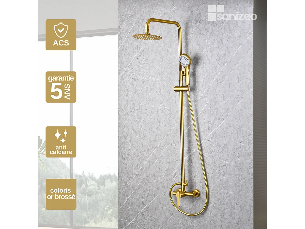 Colonne de Douche or brossé anti-calcaire - Design Moderne et Économie d'eau - Kit Complet ROMA IMEX