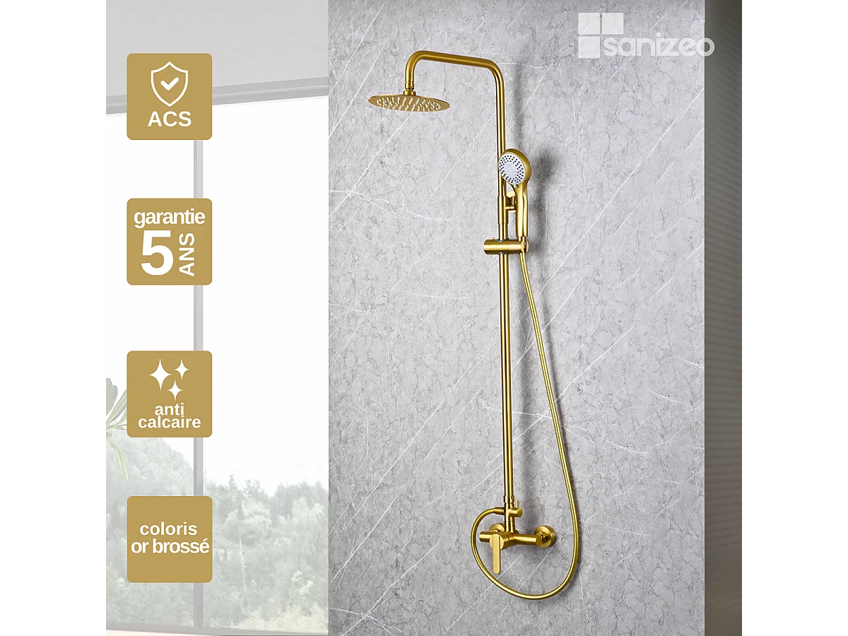 Colonne de Douche or brossé anti-calcaire - Design Moderne et Économie d'eau - Kit Complet ROMA IMEX