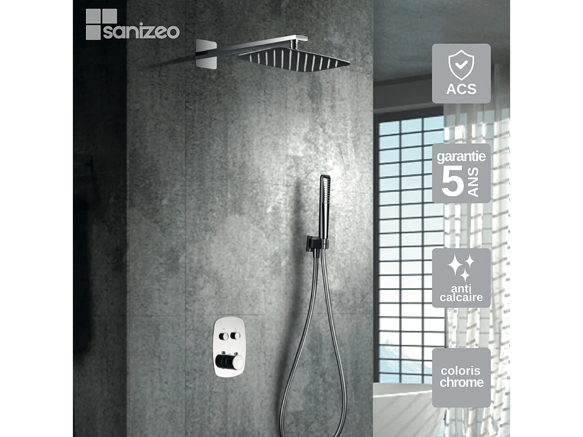 Colonne de Douche Encastrée chromé anti-calcaire - Design Moderne et Économie d'eau - Kit Complet HIDRA IMEX