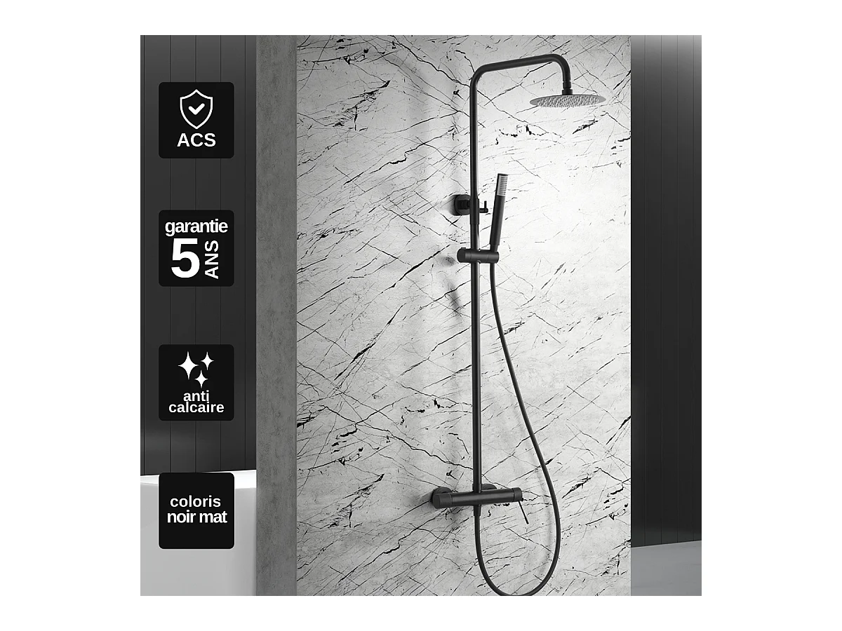 Colonne de Douche noir mat anti-calcaire - Design Moderne et Économie d'eau - Kit Complet LINE IMEX