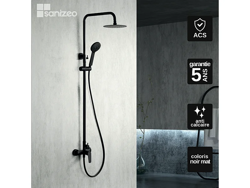 Colonne de Douche noir mat anti-calcaire - Design Moderne et Économie d'eau - Kit Complet BELGICA IMEX