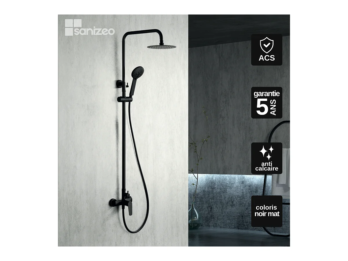 Colonne de Douche noir mat anti-calcaire - Design Moderne et Économie d'eau - Kit Complet BELGICA IMEX