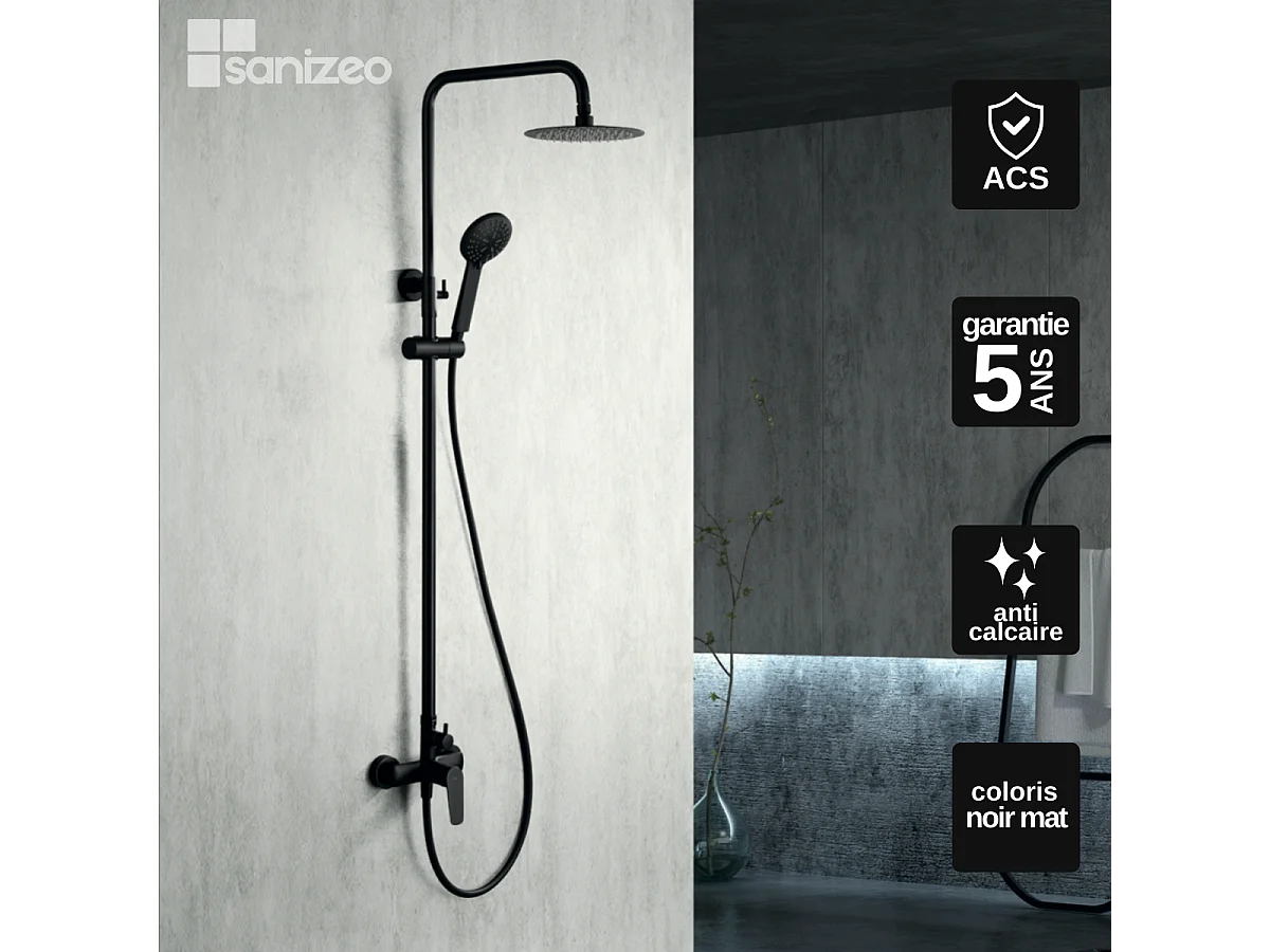 Colonne de Douche noir mat anti-calcaire - Design Moderne et Économie d'eau - Kit Complet BELGICA IMEX