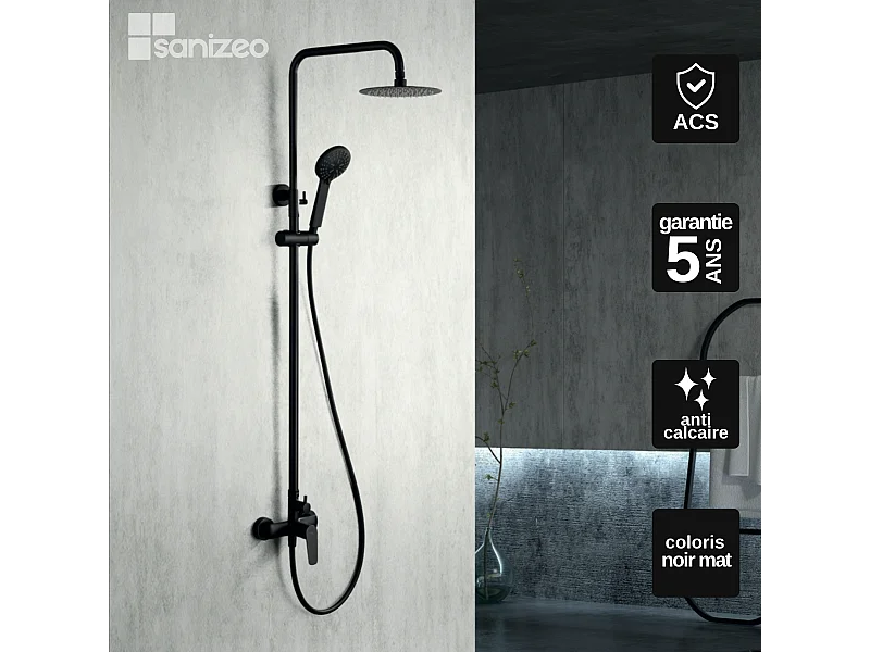 Colonne de Douche noir mat anti-calcaire - Design Moderne et Économie d'eau - Kit Complet BELGICA IMEX