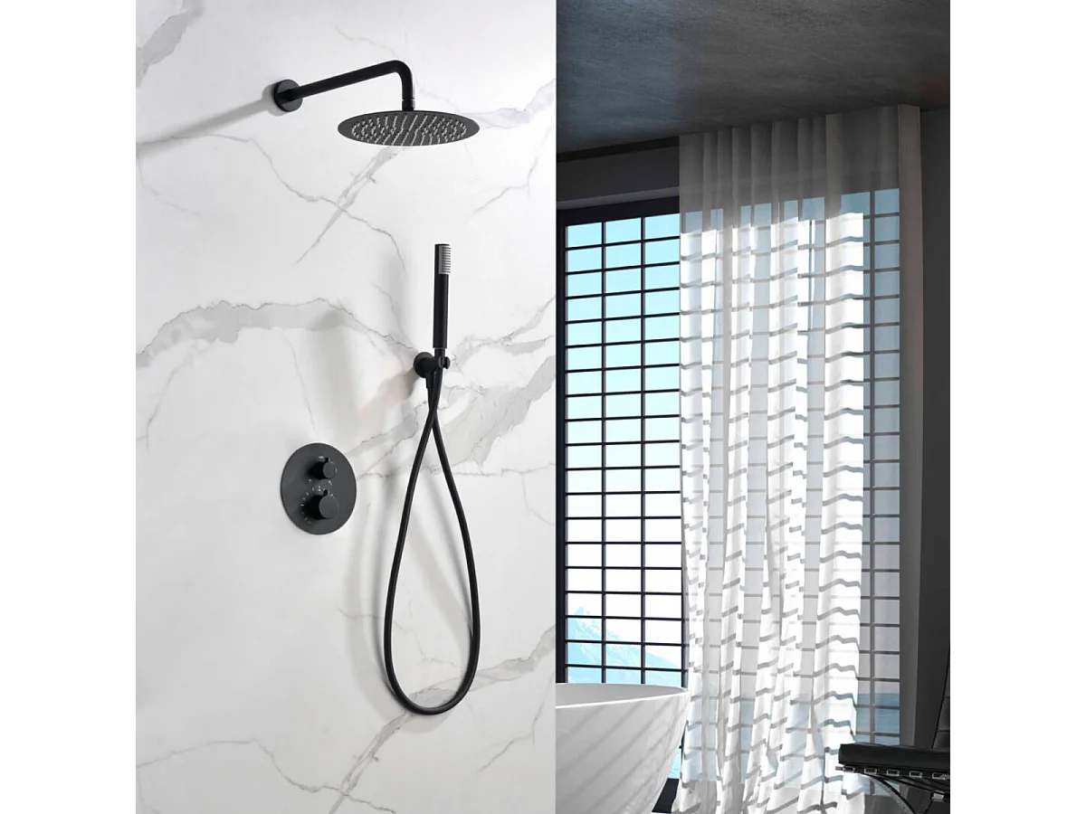 Colonne de Douche Encastrée Thermostatique  Anti-Calcaire Noir Mat IMEX MONZA GTM039/NG