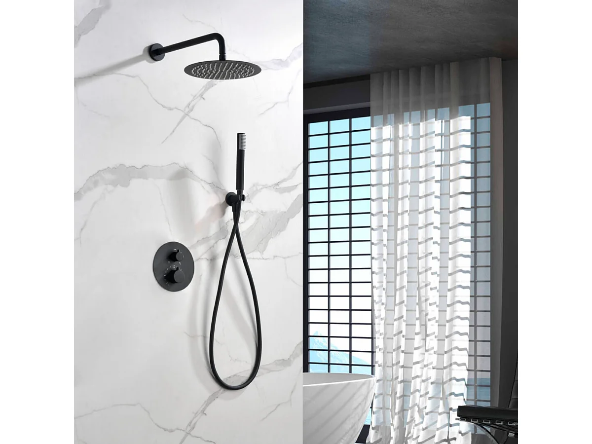 Colonne de Douche Encastrée Thermostatique  Anti-Calcaire Noir Mat - IMEX MONZA
