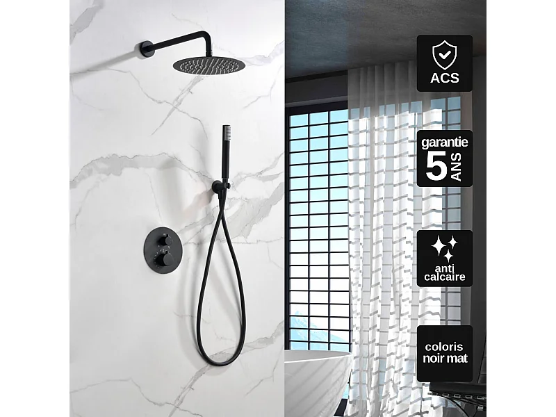 Colonne de Douche Encastrée Thermostatique  Anti-Calcaire Noir Mat IMEX MONZA GTM039/NG